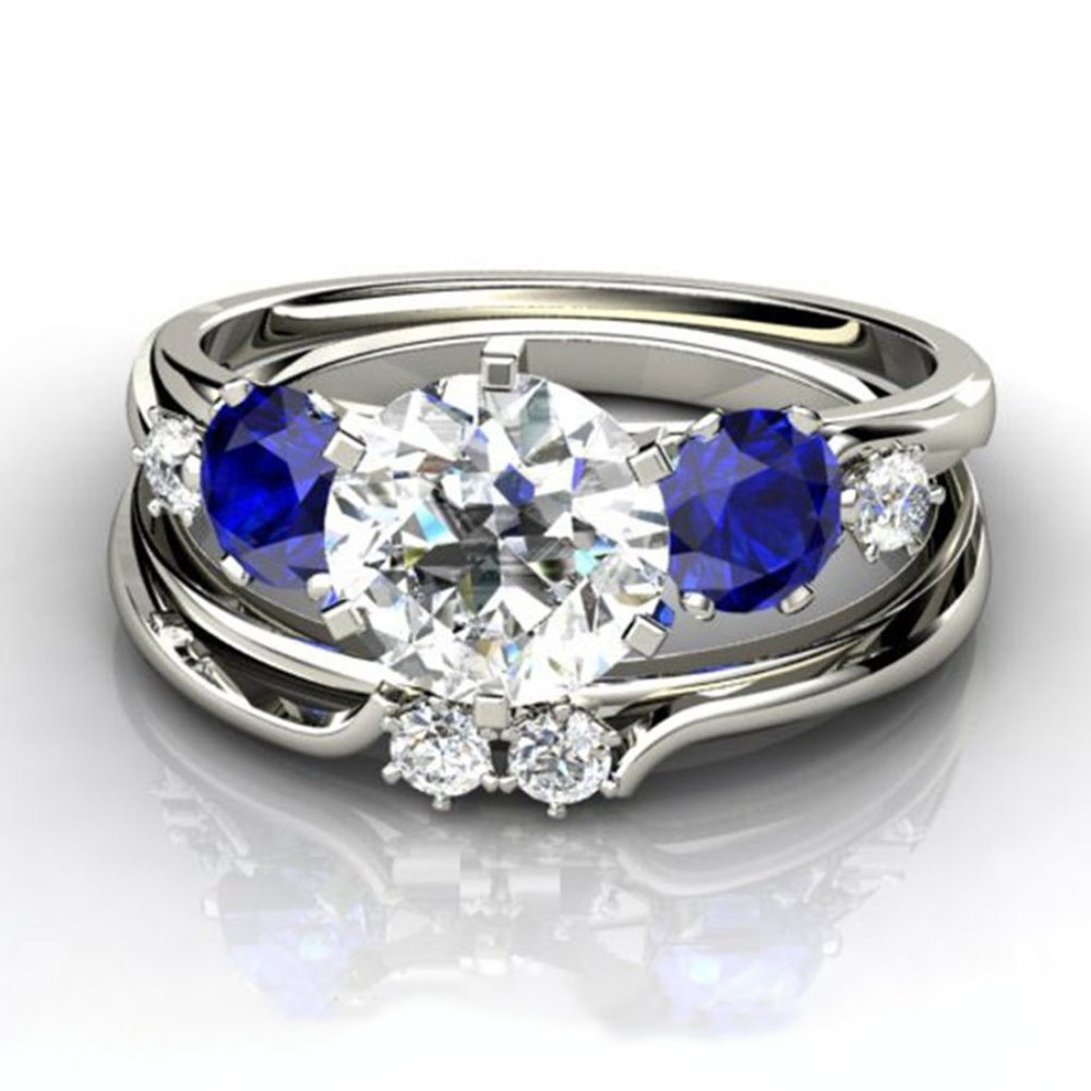 "Lovely Round White And Royal Blue CZ Ring for Women, FB16FA1150 - Picture 2 of 4
